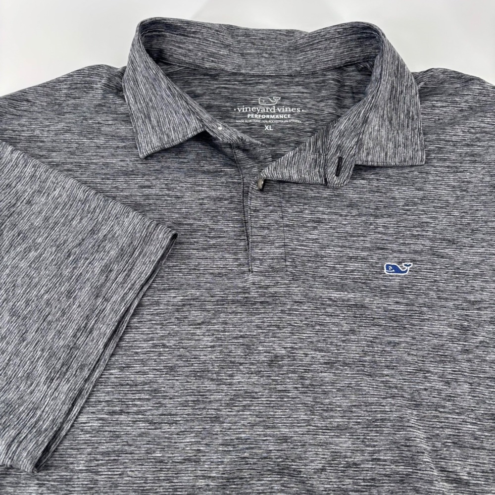 Vineyard Vines Polo Shirt Mens‎ XL Grey Performance Space Dye Short Sleeve Whale
